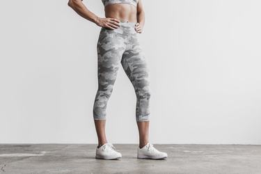 Nobull High-Rise Crop Plush Heather Women's Tights White Camo | Australia (QL1802)
